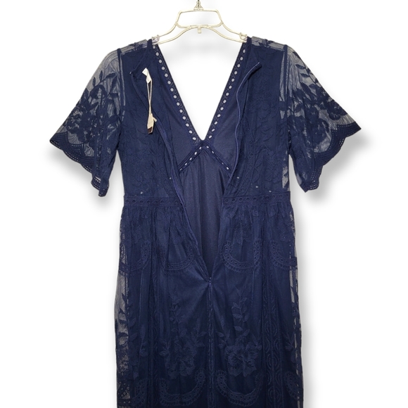 PinkBlush Navy Blue Lace Mesh Overlay Maxi Dress Large - Picture 8 of 10